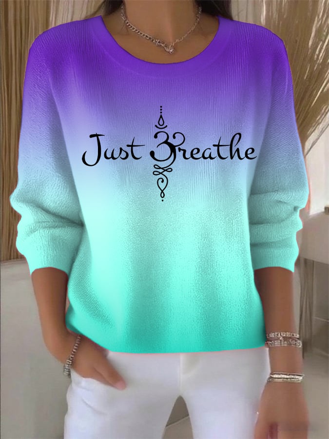 Women's Just Breathe Print Round Neck Sweatshirt