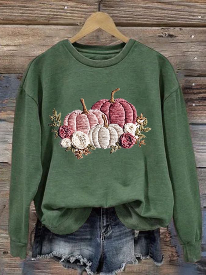 Women's Autumn Pumpkin Embroidery Print Sweatshirt