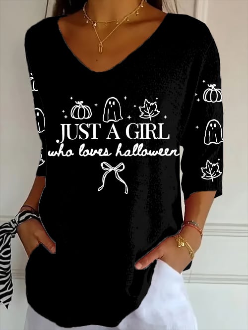 Women's Just A Girl Who Loves Halloween Printed T-Shirt