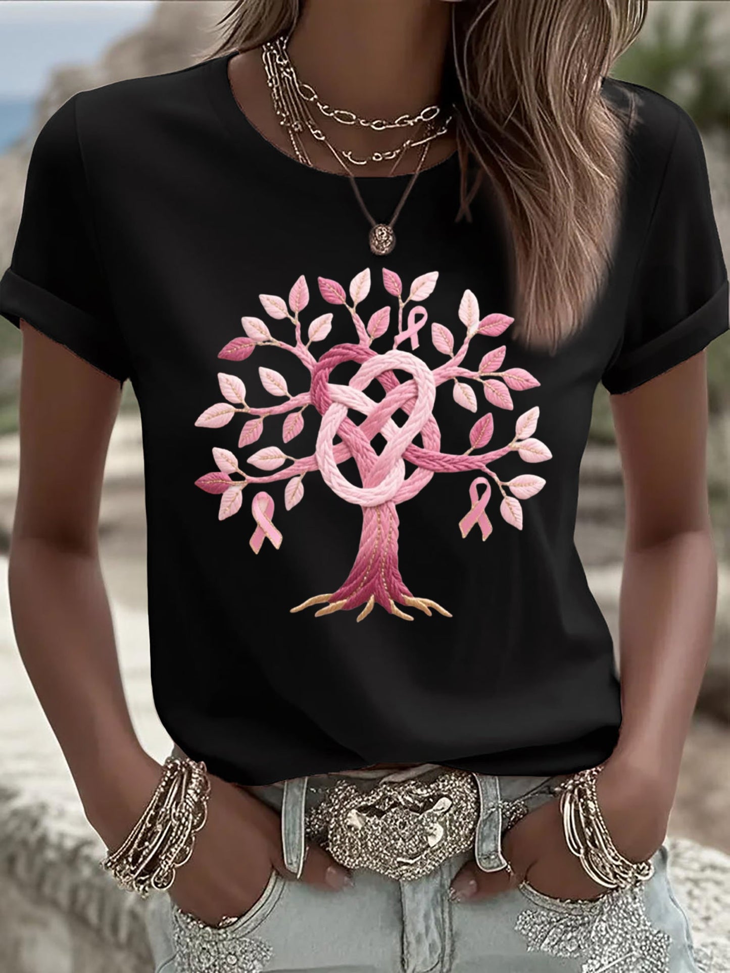 Women's Breast Cancer The Tree of Health T-Shirt