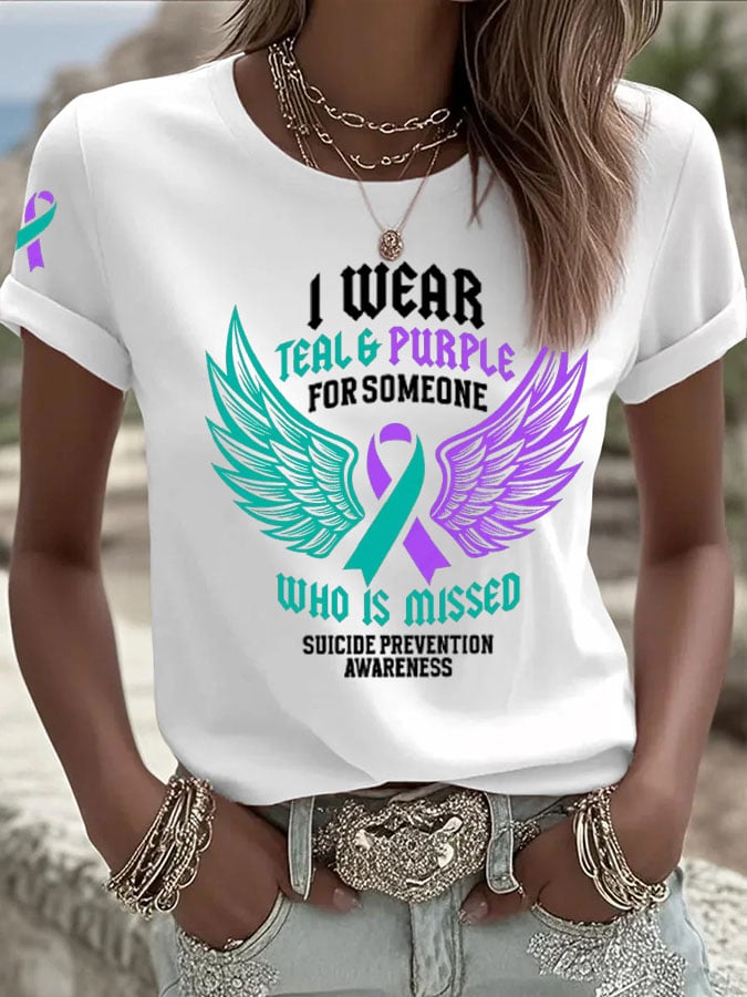 Women's I Wear Teal & Purple For Someone Who Is Missed Printed T-Shirt
