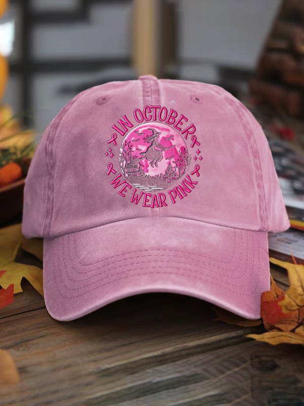Unisex In October We Wear Pink Witch Breast Cancer Awareness Print Baseball Cap