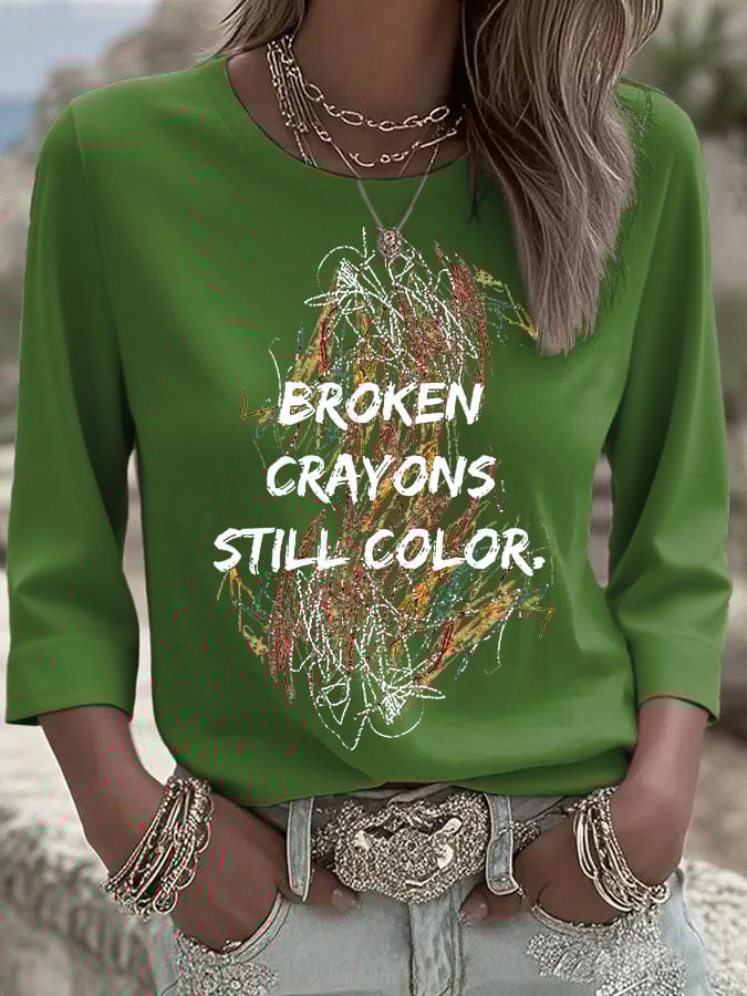 Women's Retro Broken Crayons Still Color Printed T-Shirt