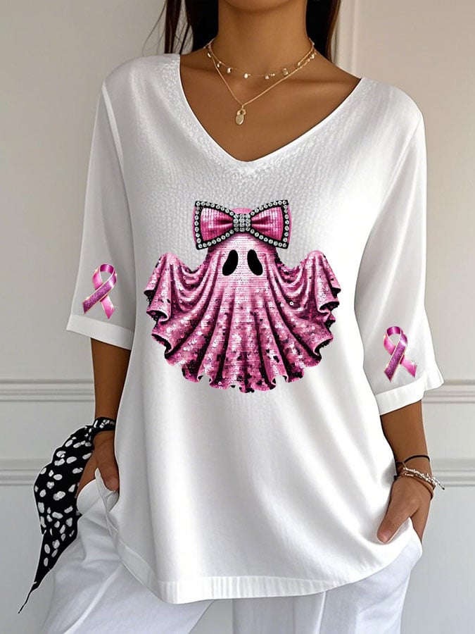 Women's Breast Cancer Print Casual T-shirt