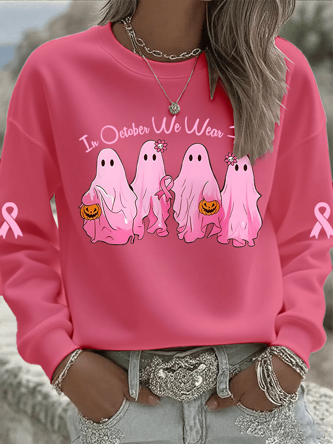 Women's In October We Wear Pink Print Crew Neck Sweatshirt
