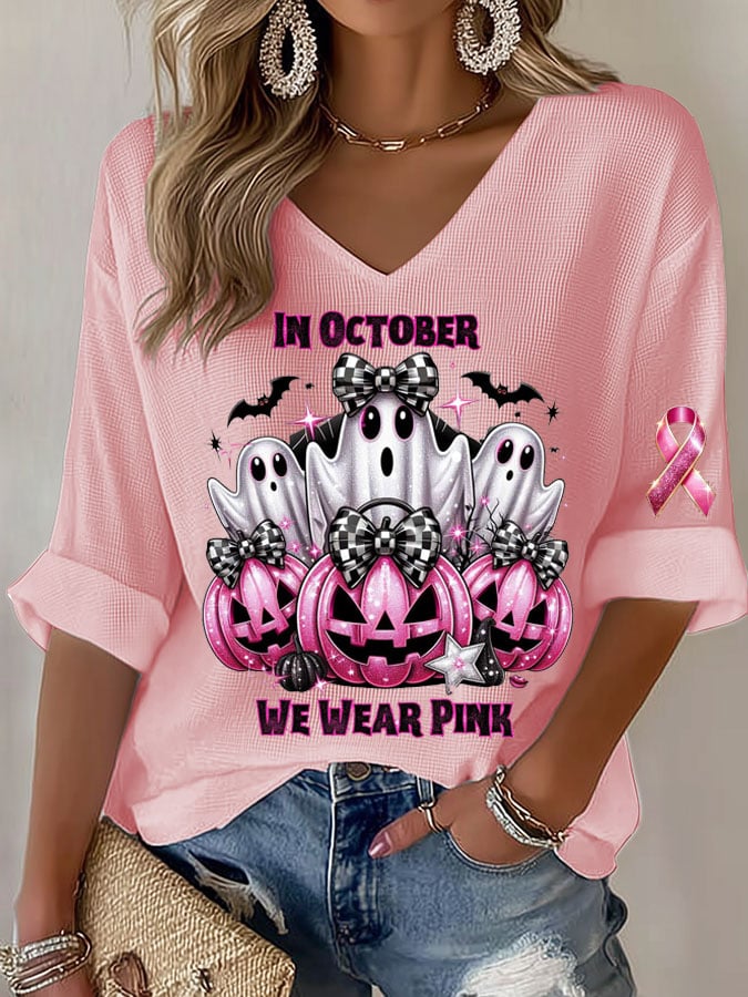 Women's In October We Wear Pink Print Casual Long Sleeve T-Shirt