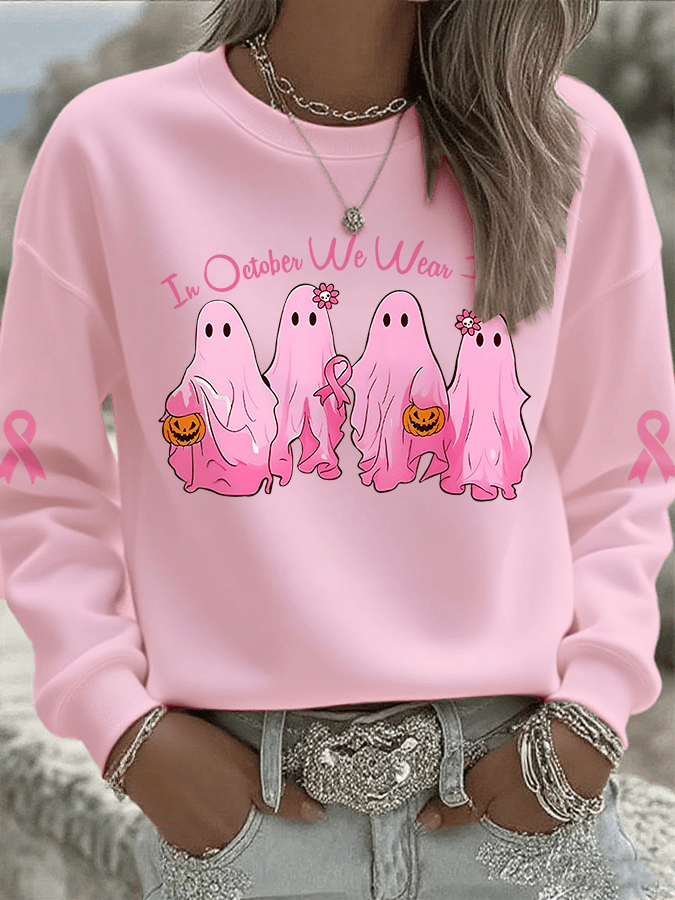 Women's In October We Wear Pink Print Crew Neck Sweatshirt