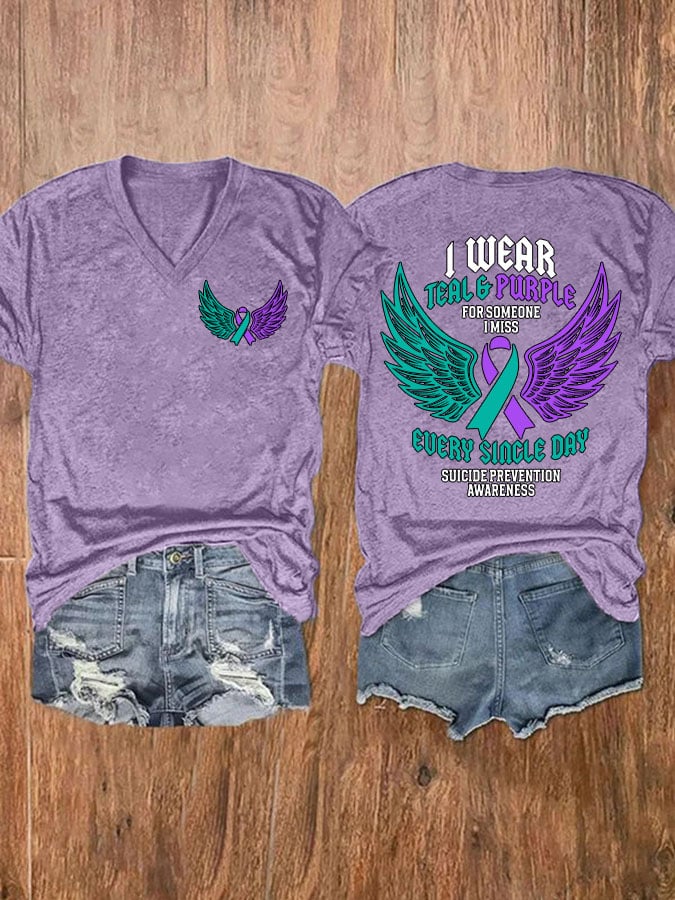 Women's Retro I Wear Teal & Purple In Memory Of My Brother Print T-Shirt