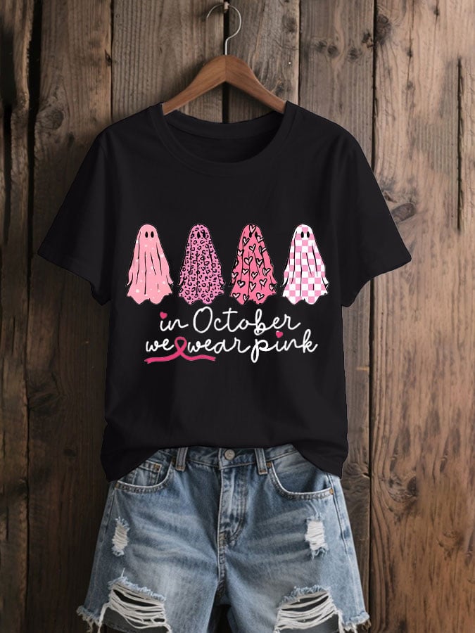 Women's In October We Wear Pink Breast Cancer Print T-shirt