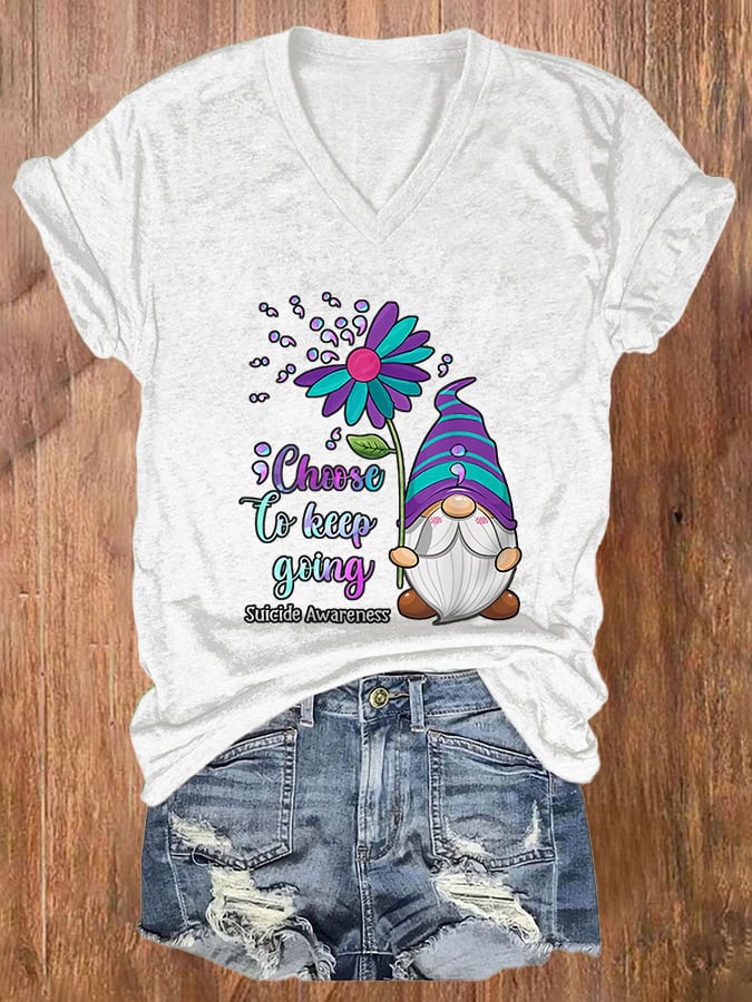 Women's Choose To keep going Suicide Awareness Print Casual T-Shirt