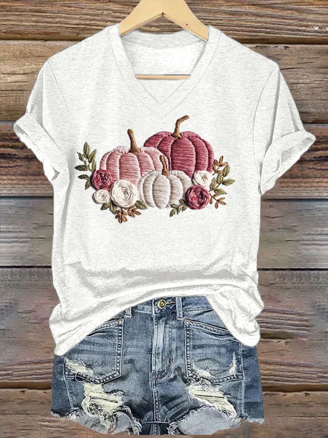 Women's Casual Pink Pumpkin T-Shirt