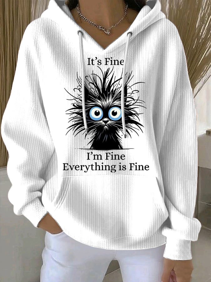 Women's Retro It'S Fine I'M Fine Everything Is Fine Print Casual Hoodie
