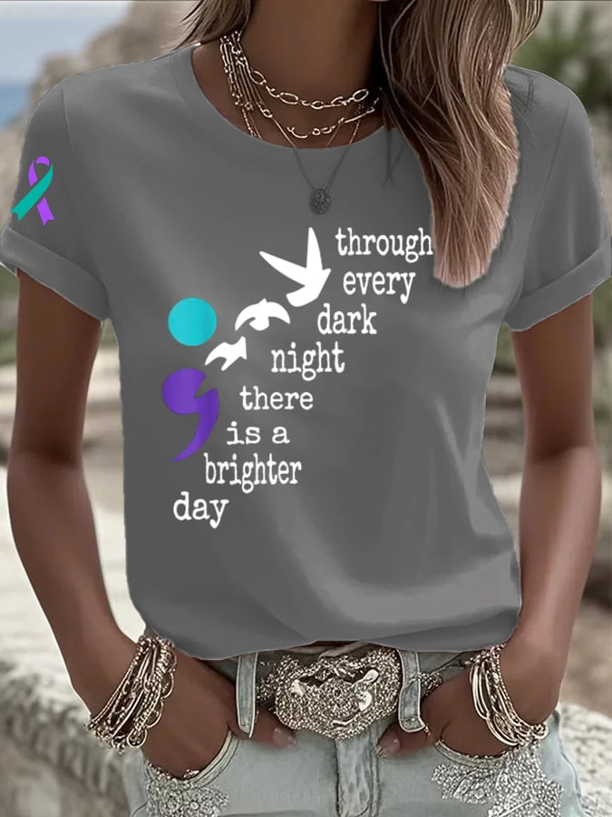 Women's Suicide Prevention Awareness Print Casual T-Shirt