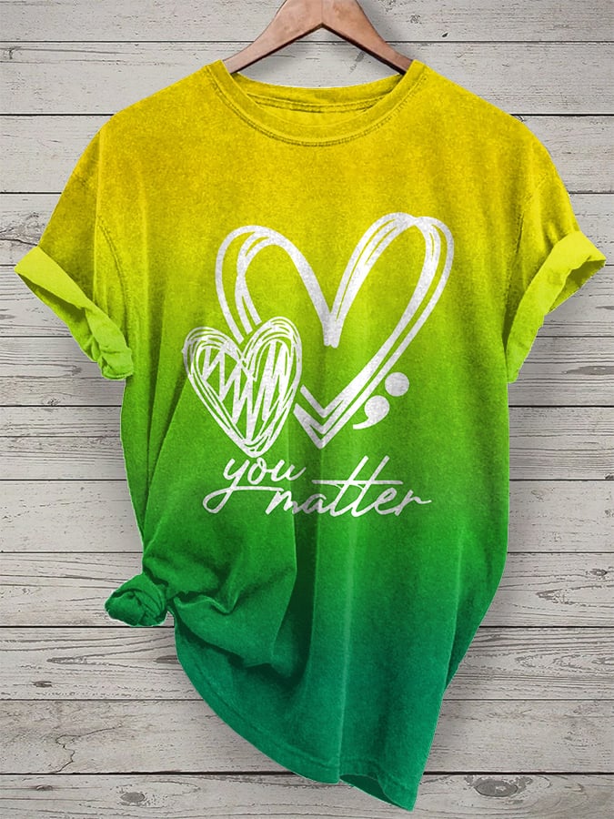Women'S Semicolon You Matter; Suicide Prevention Awareness Print T-Shirt