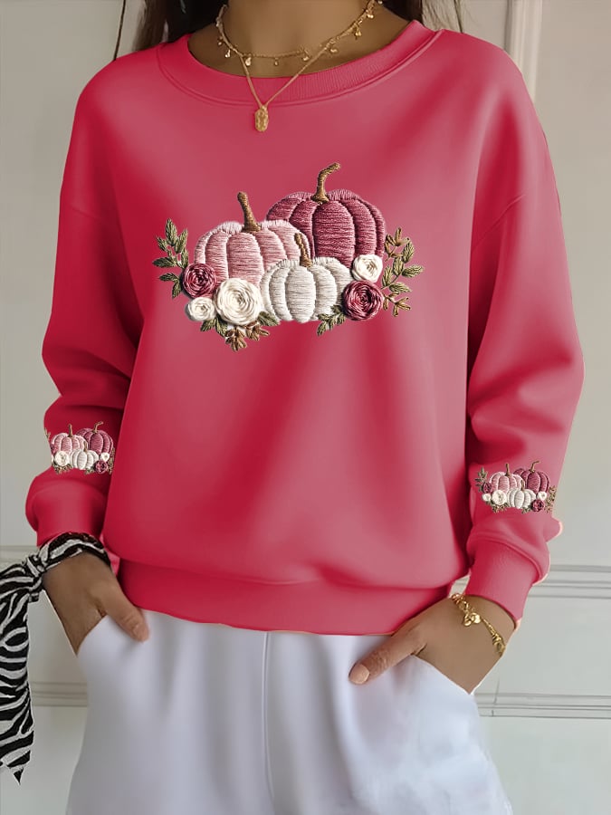 Women's casual pink pumpkin sweatshirt