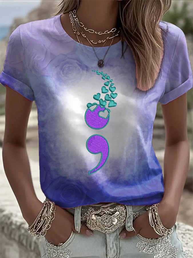 Women's Mental Health Printed Round Neck T-Shirt