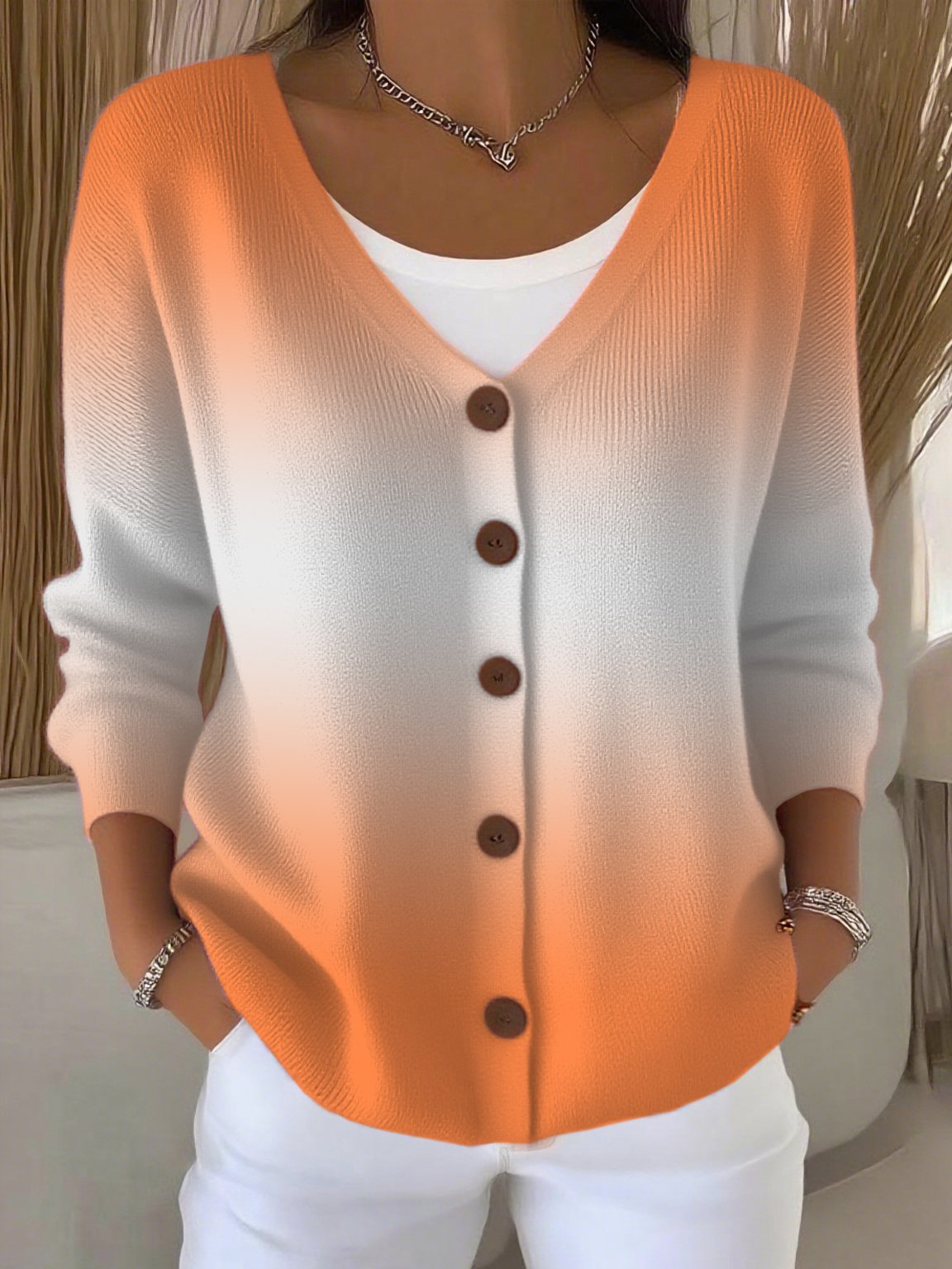 Women's Casual Autumn And Winter Gradient Cardigan