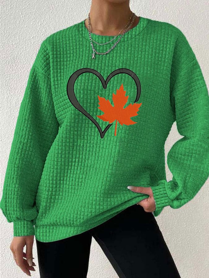 Women's Casual Autumn Maple Leaf Checkered Sweatshirt