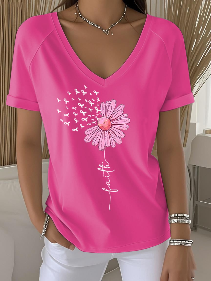 Women's Breast Cancer Faith Printed Short-Sleeved T-Shirt