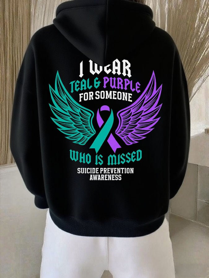 Women's I Wear Teal & Purple For Someone Who Is Missed Printed Hooded Sweatshirt