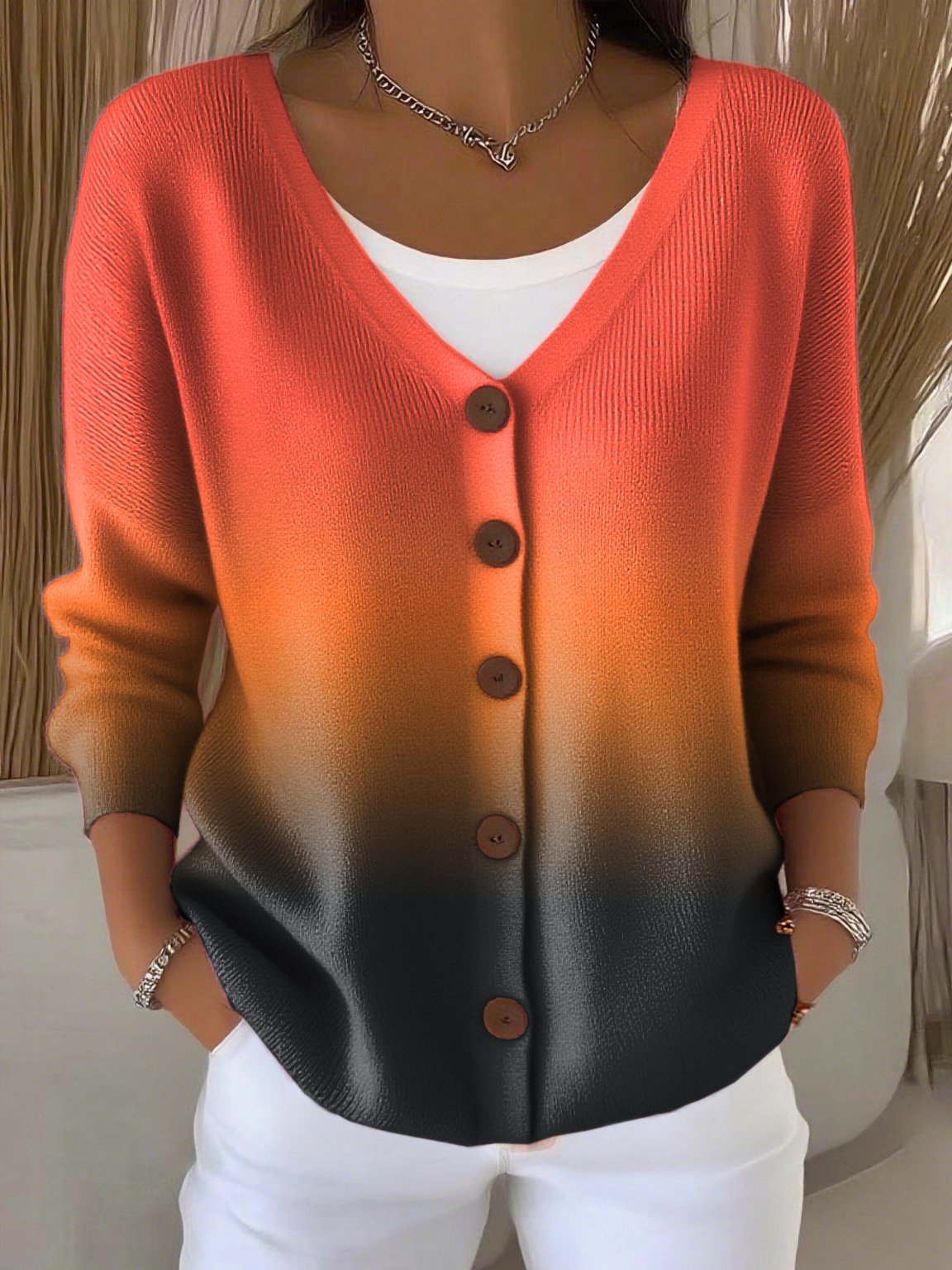 Women's Casual Autumn And Winter Gradient Cardigan