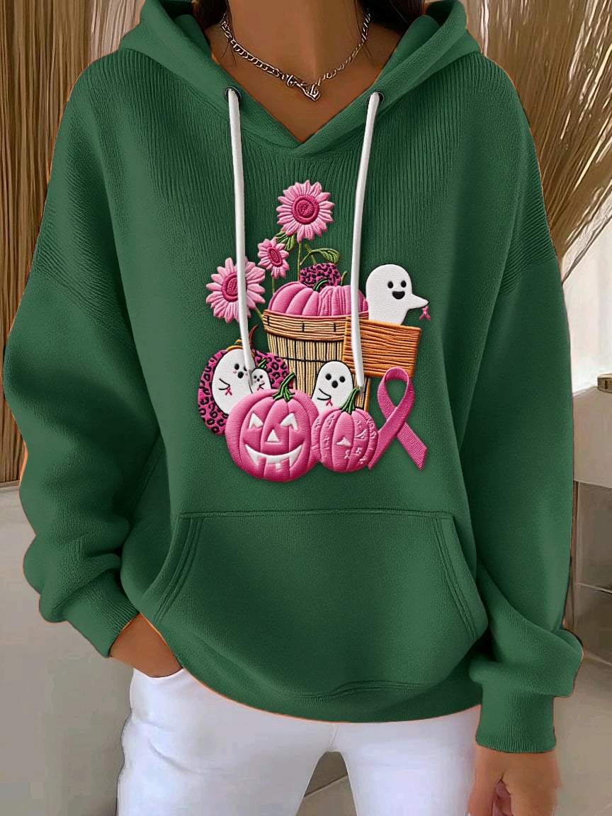 Women's Breast Cancer Sequin Pumpkin Print Casual Hoodie