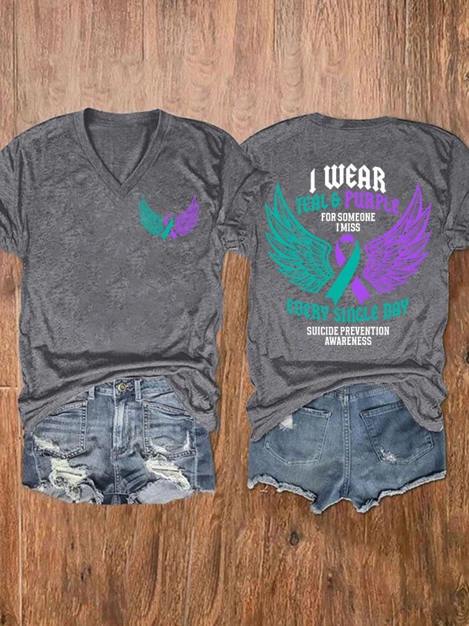 Women's Retro I Wear Teal & Purple In Memory Of My Brother Print T-Shirt