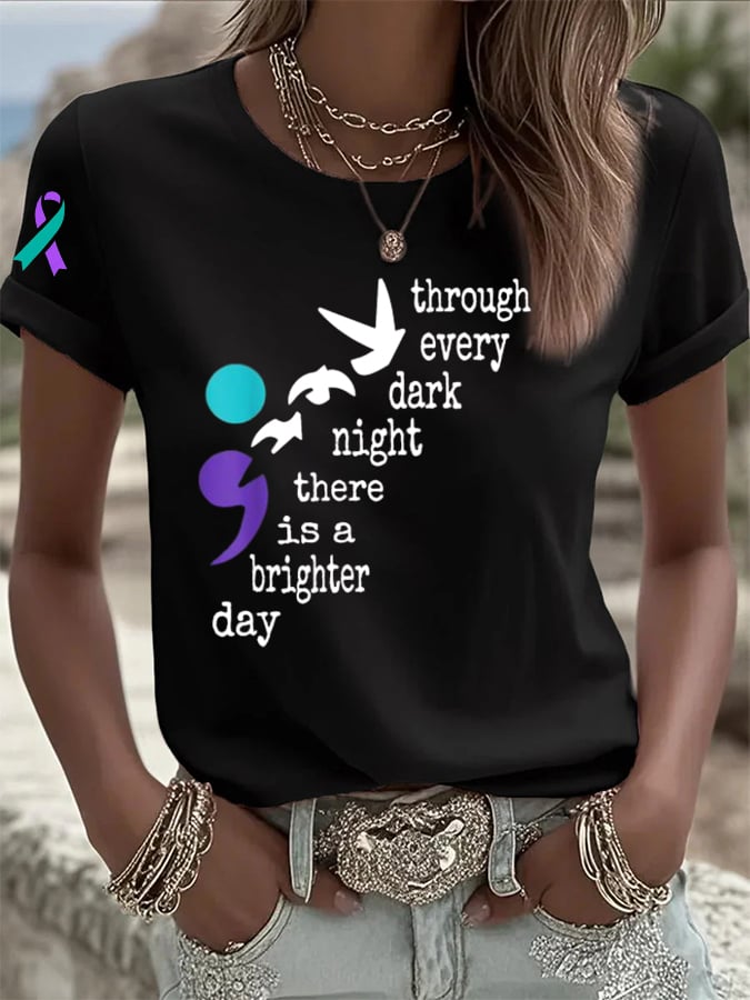 Women's Suicide Prevention Awareness Print Casual T-Shirt