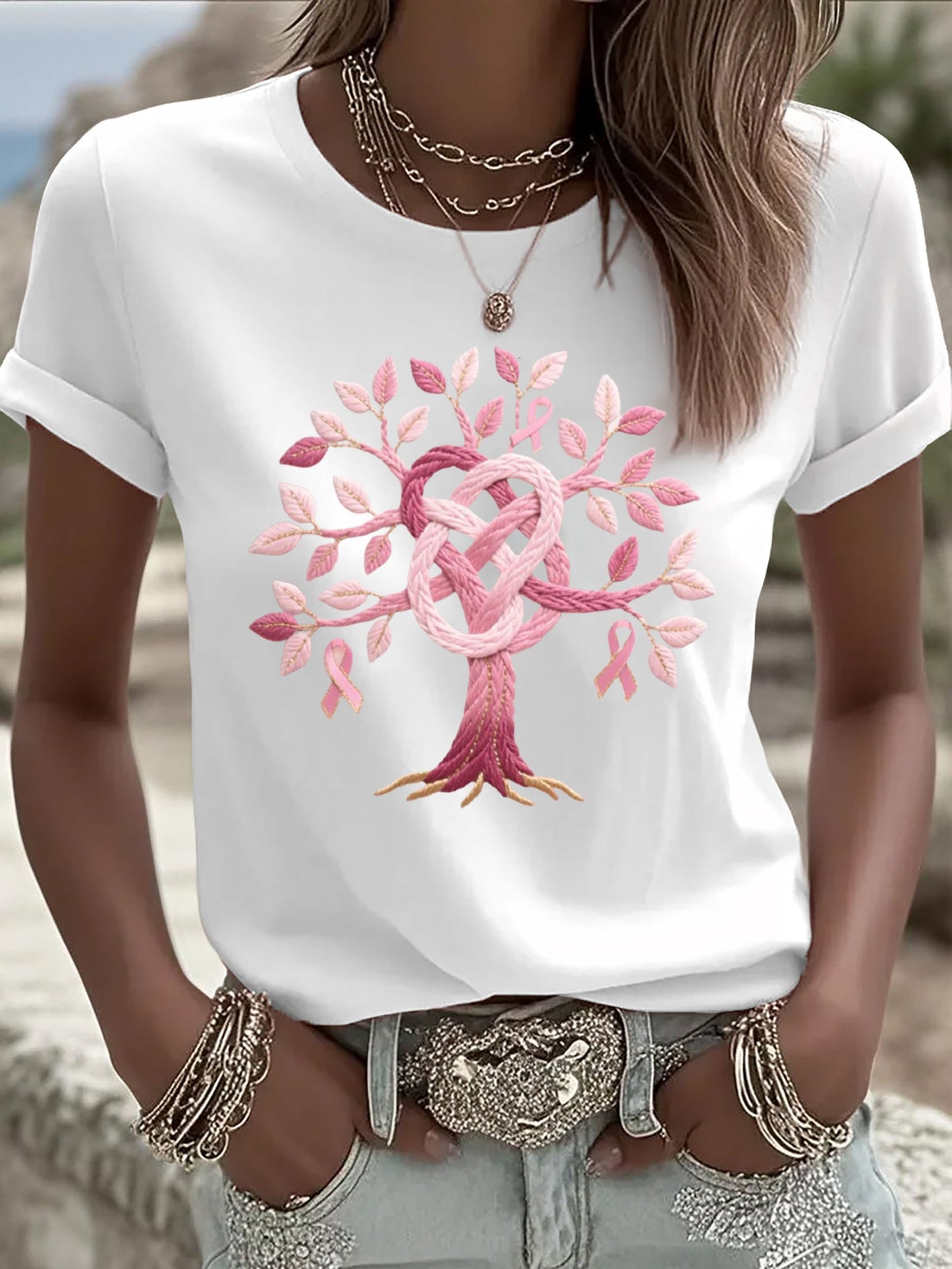 Women's Breast Cancer The Tree of Health T-Shirt