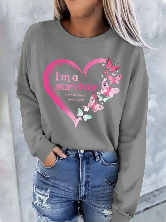 Women's Breast Cancer Survivor Print Casual Sweatshirt