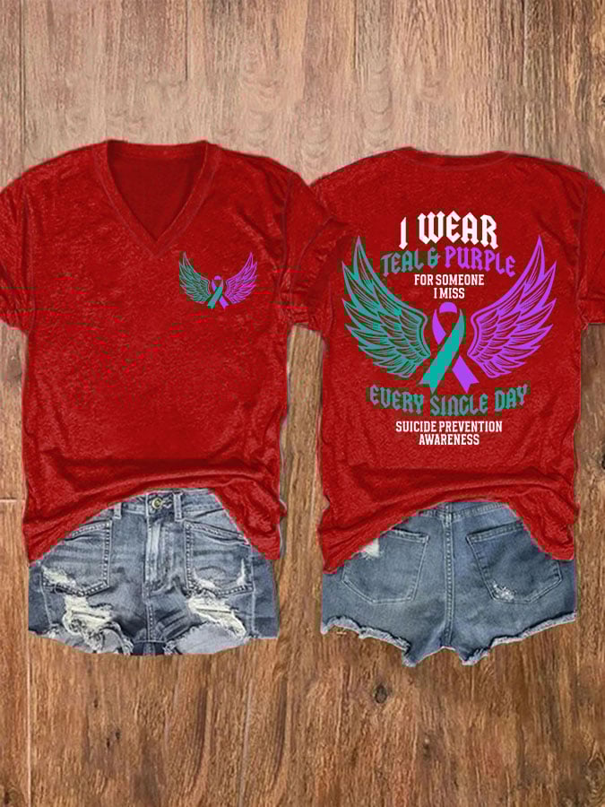 Women's Retro I Wear Teal & Purple In Memory Of My Brother Print T-Shirt
