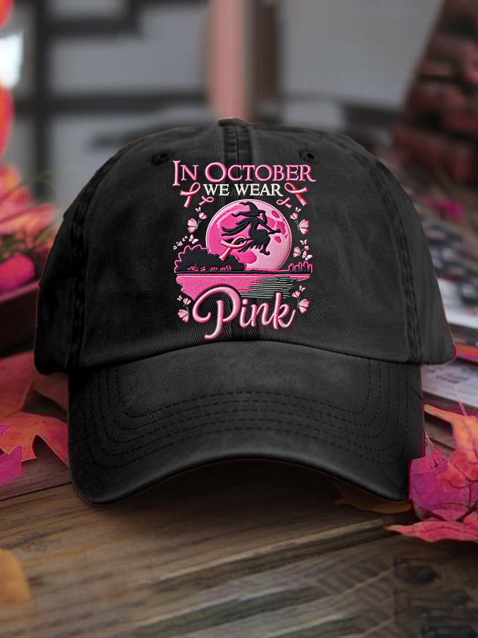 Women's casual October we wear pink witch washed cotton hat