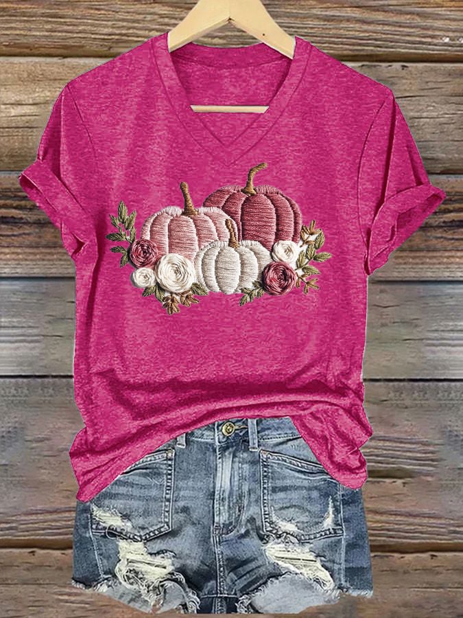 Women's Casual Pink Pumpkin T-Shirt