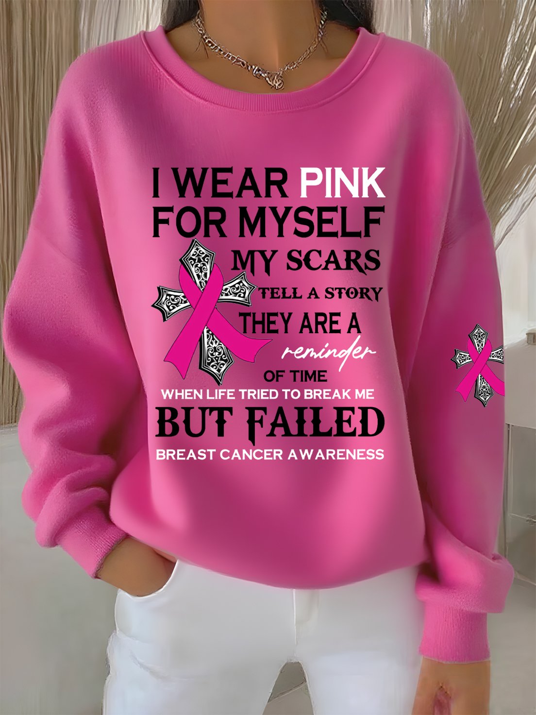 Women's Breast Cancer Pink Print Sweatshirt