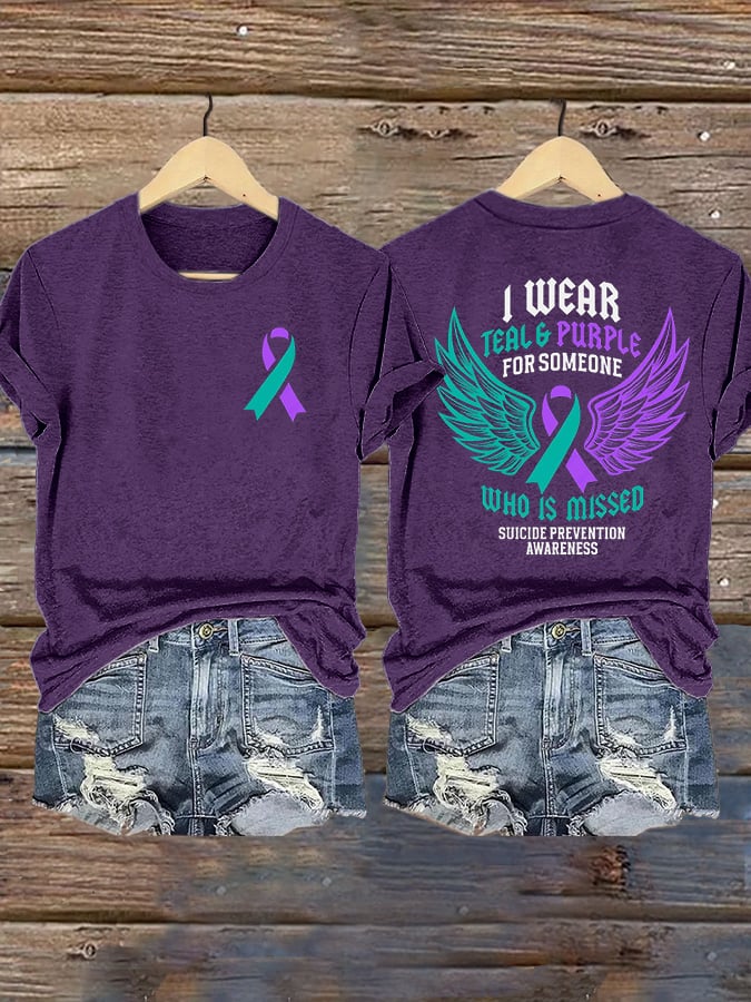 Women's I Wear Teal & Purple For Someone Who Is Missed Printed T-Shirt