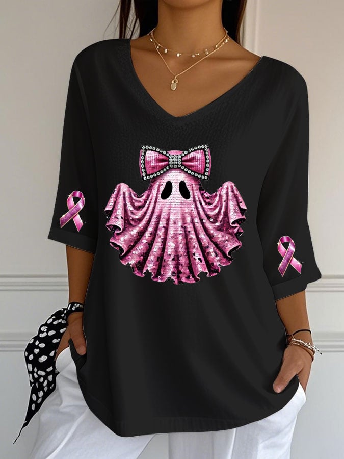 Women's Breast Cancer Print Casual T-shirt
