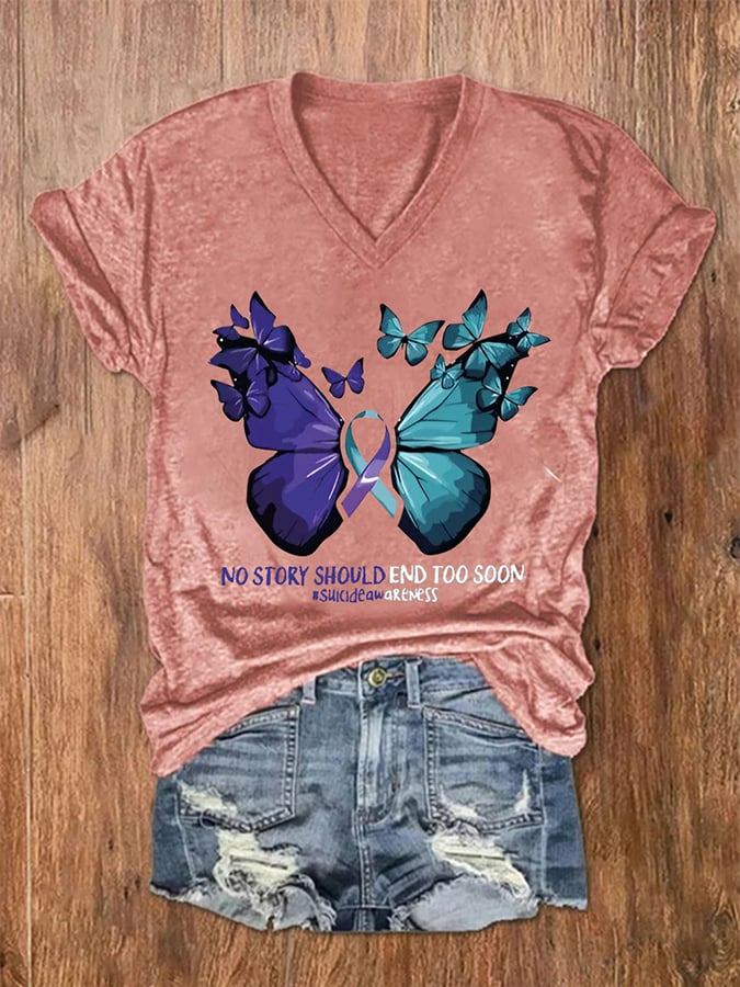 Women'S Suicide Prevention Printed Casual T-Shirt