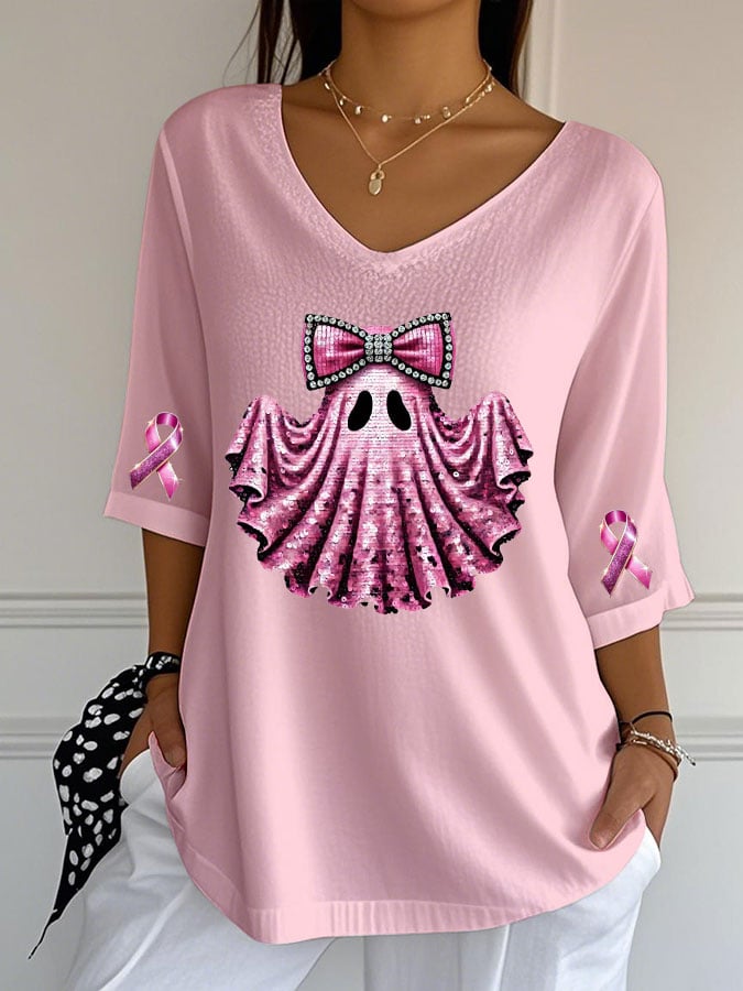 Women's Breast Cancer Print Casual T-shirt