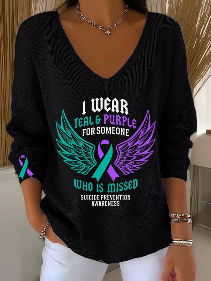 Women's I Wear Teal And Purple For Someone Print Long Sleeve Top
