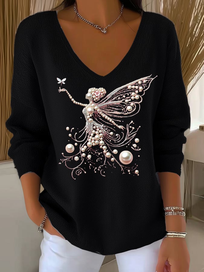 Women's casual pink breast cancer print sweater