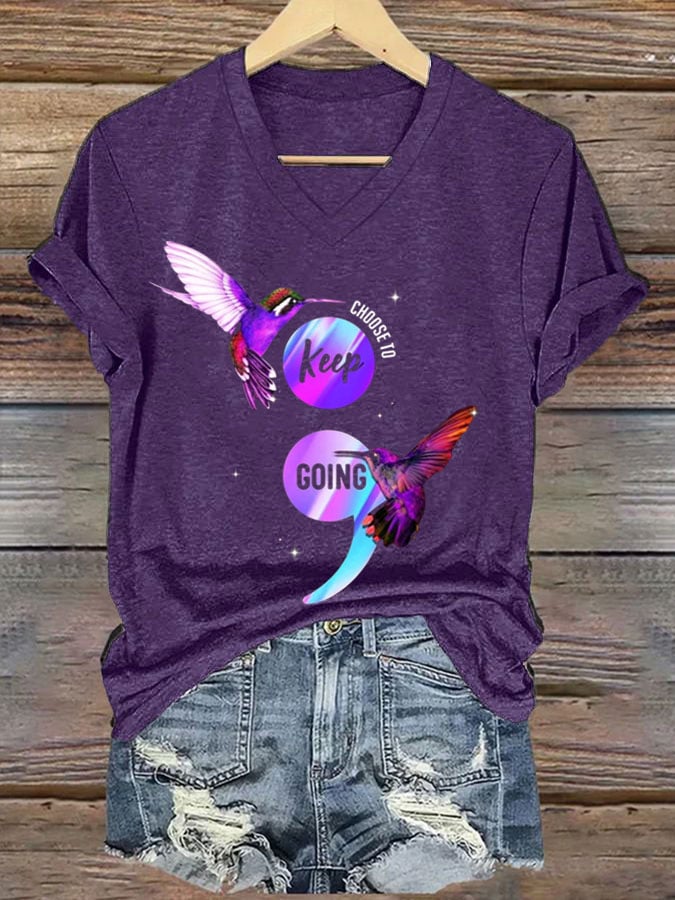 Women's Suicide Prevention Awareness Choose To Keep Going Print V-Neck T-Shirt