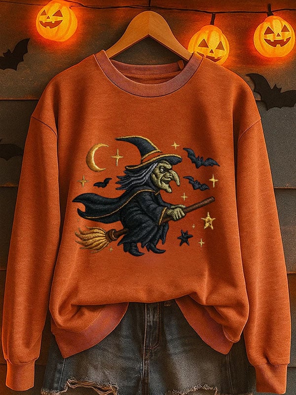 Women's Halloween Witch Print Sweatshirt