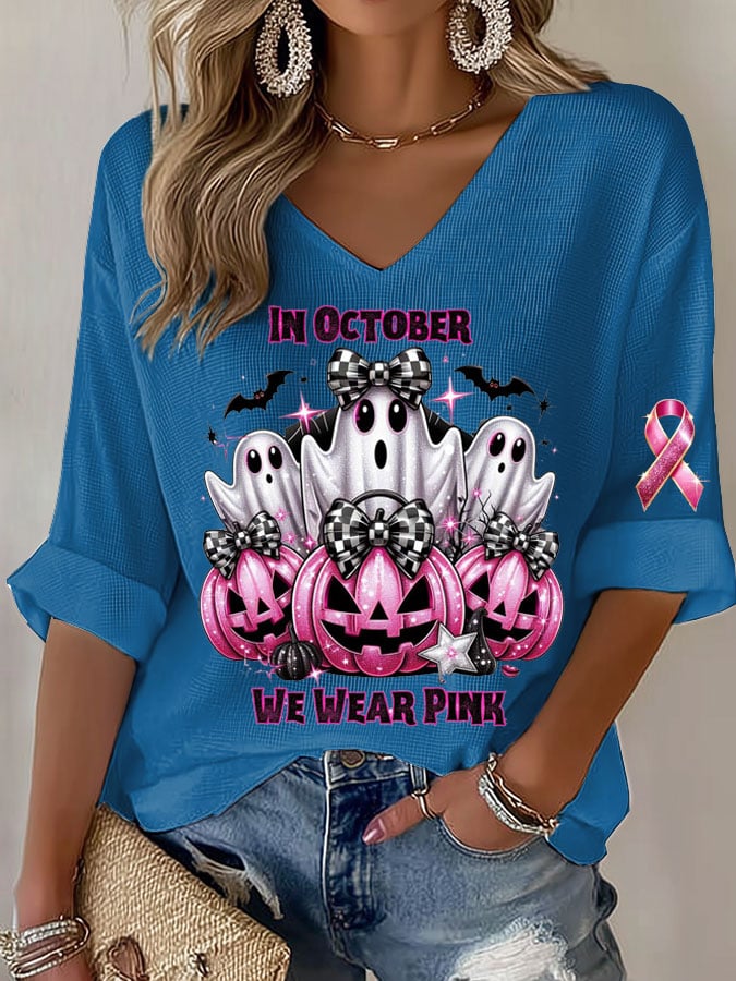 Women's In October We Wear Pink Print Casual Long Sleeve T-Shirt