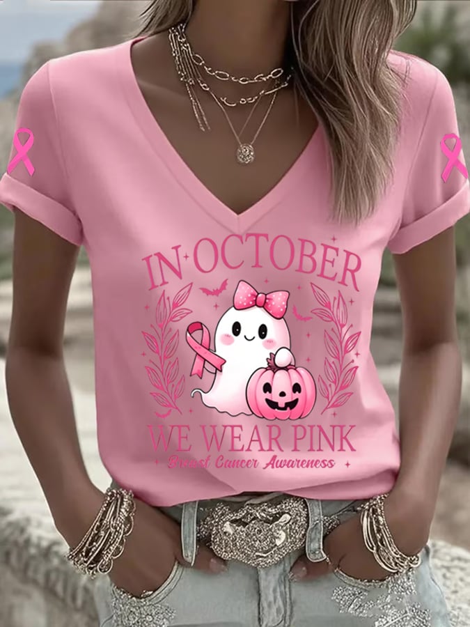 Women's In October We Wear Pink Print Casual T-Shirt