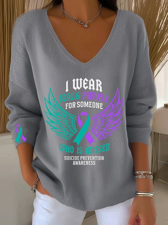 Women's I Wear Teal And Purple For Someone Print Long Sleeve Top