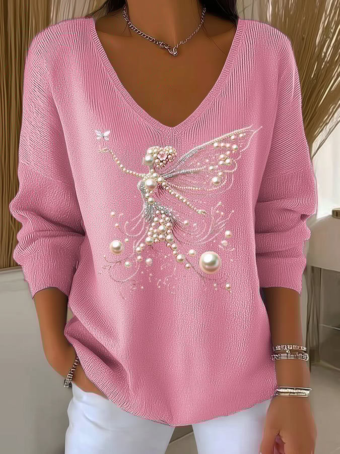Women's casual pink breast cancer print sweater