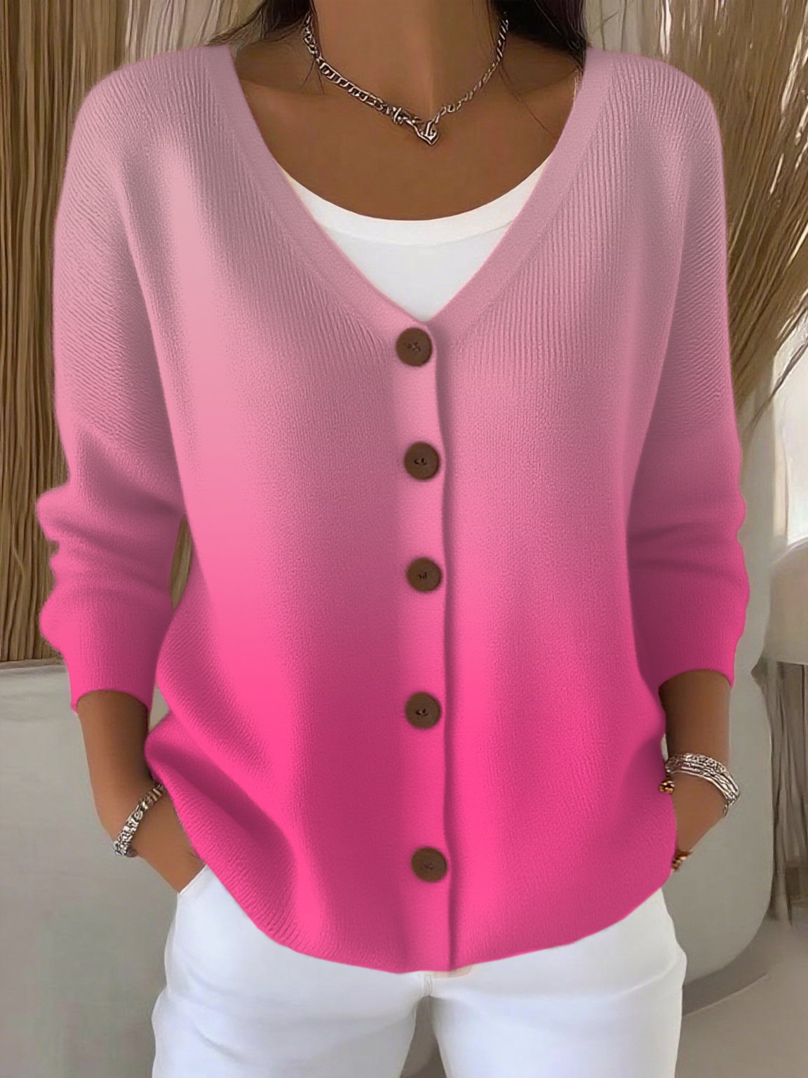 Women's Casual Autumn And Winter Gradient Cardigan