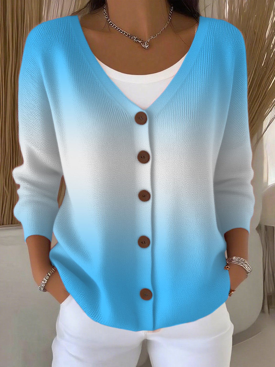 Women's Casual Autumn And Winter Gradient Cardigan
