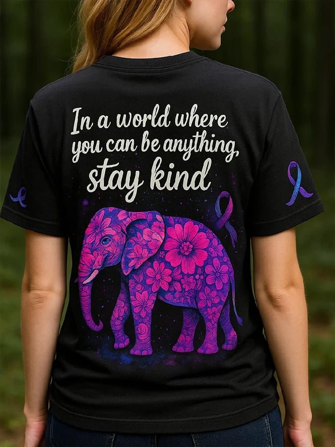 Women's In a World Where You Can Be Anything, Stay Kind Graphic Crew Neck T-Shirt