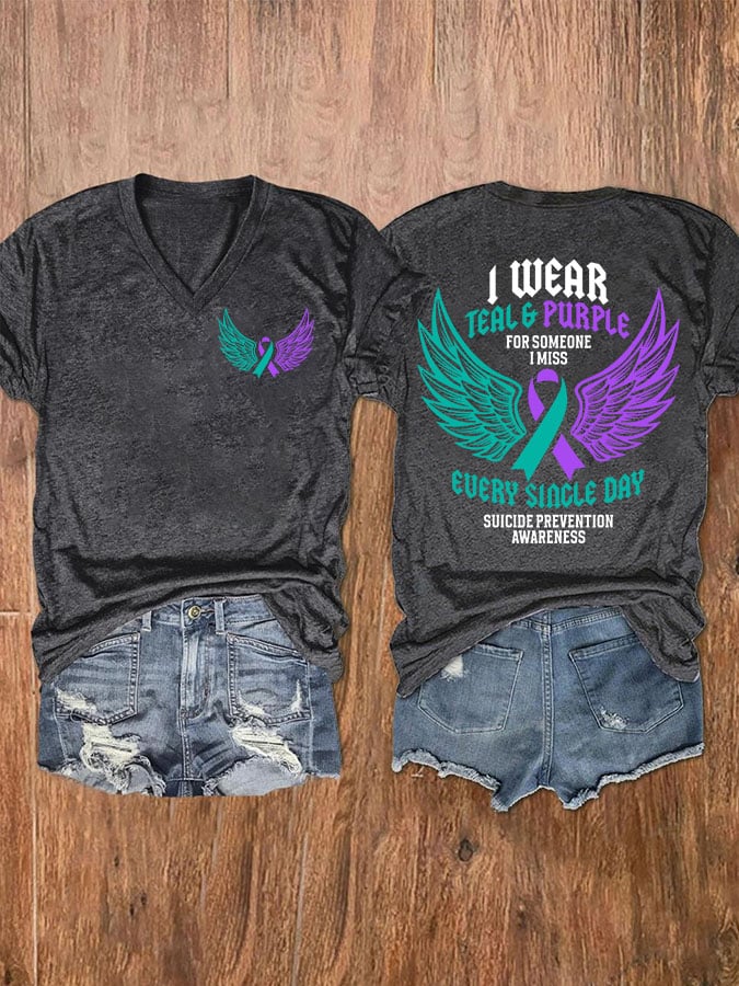 Women's Retro I Wear Teal & Purple In Memory Of My Brother Print T-Shirt